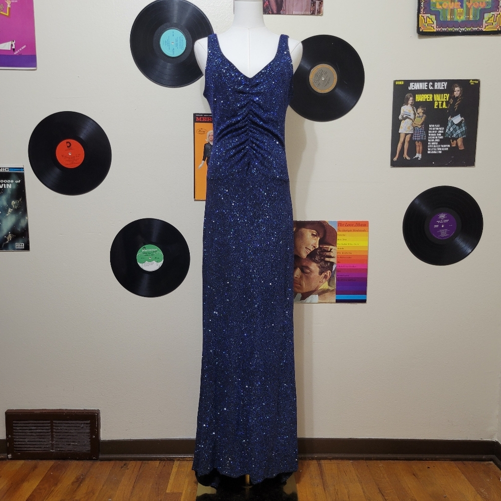 City Triangles | 90s Vintage Navy Glitter Prom Dress